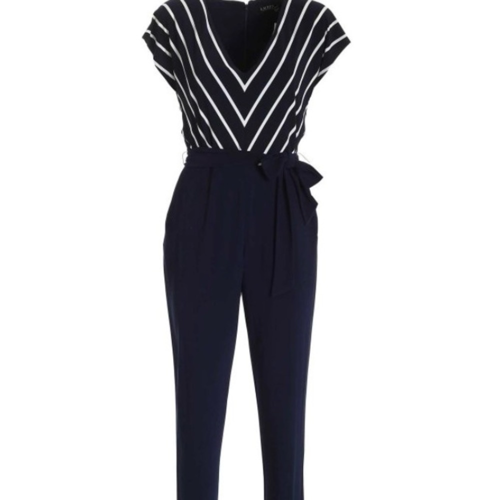 Lauren Ralph Lauren Navy and White Striped Jumpsuit Sz 14